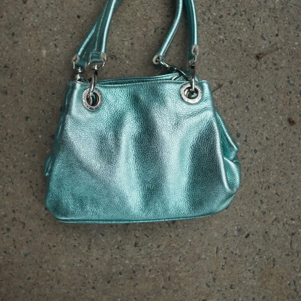 Arcadia Italy Metallic Turquoise Leather Grommet Shoulder Bag Y2K Vintage RARE